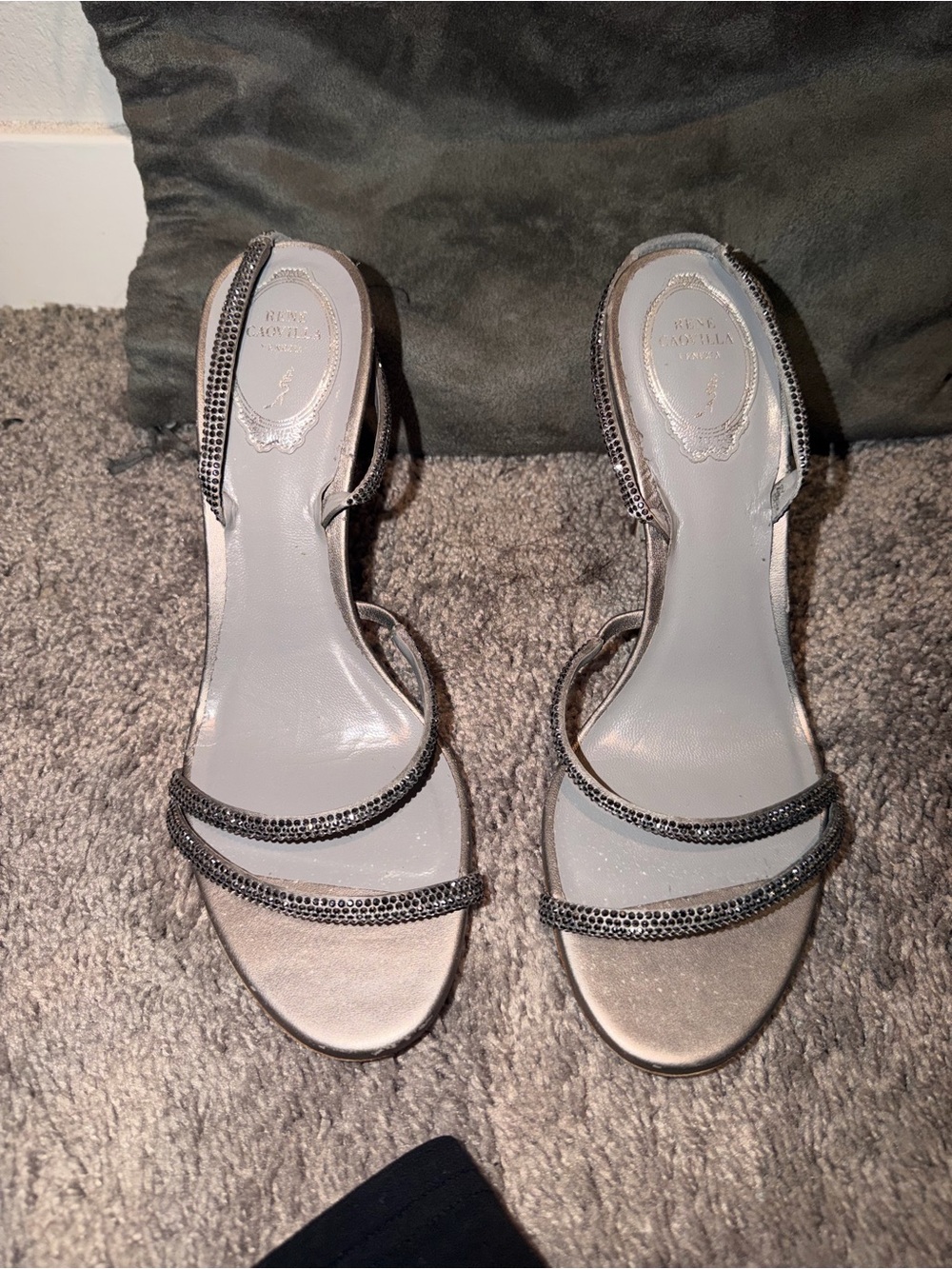 Rene Caovilla Silver Crystal-Trim Strappy Heels